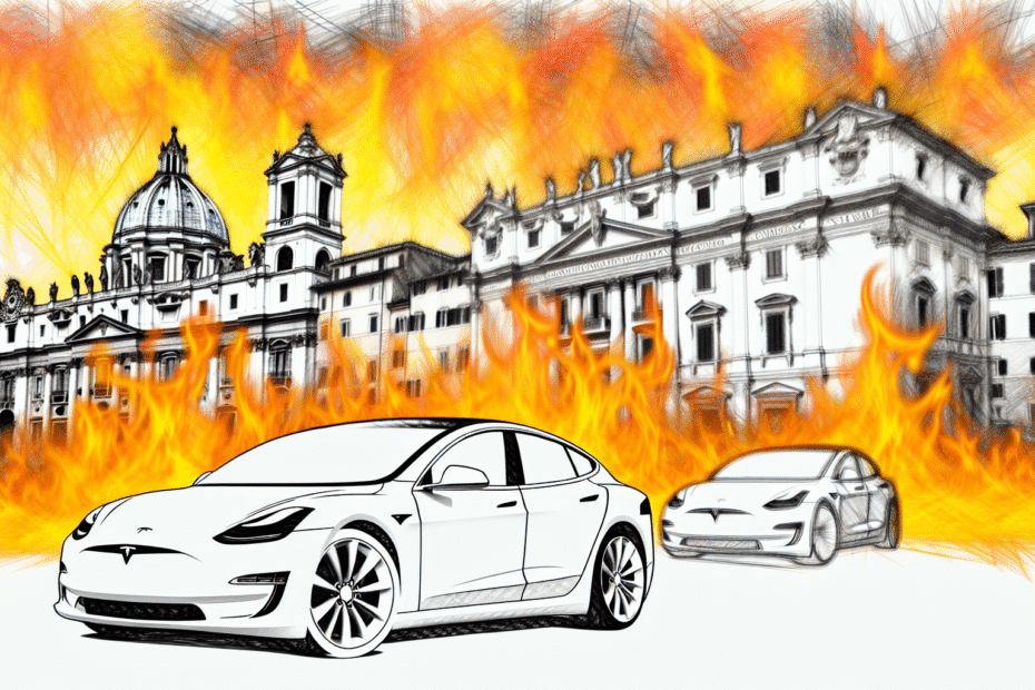 Tesla cars fire Rome 2025