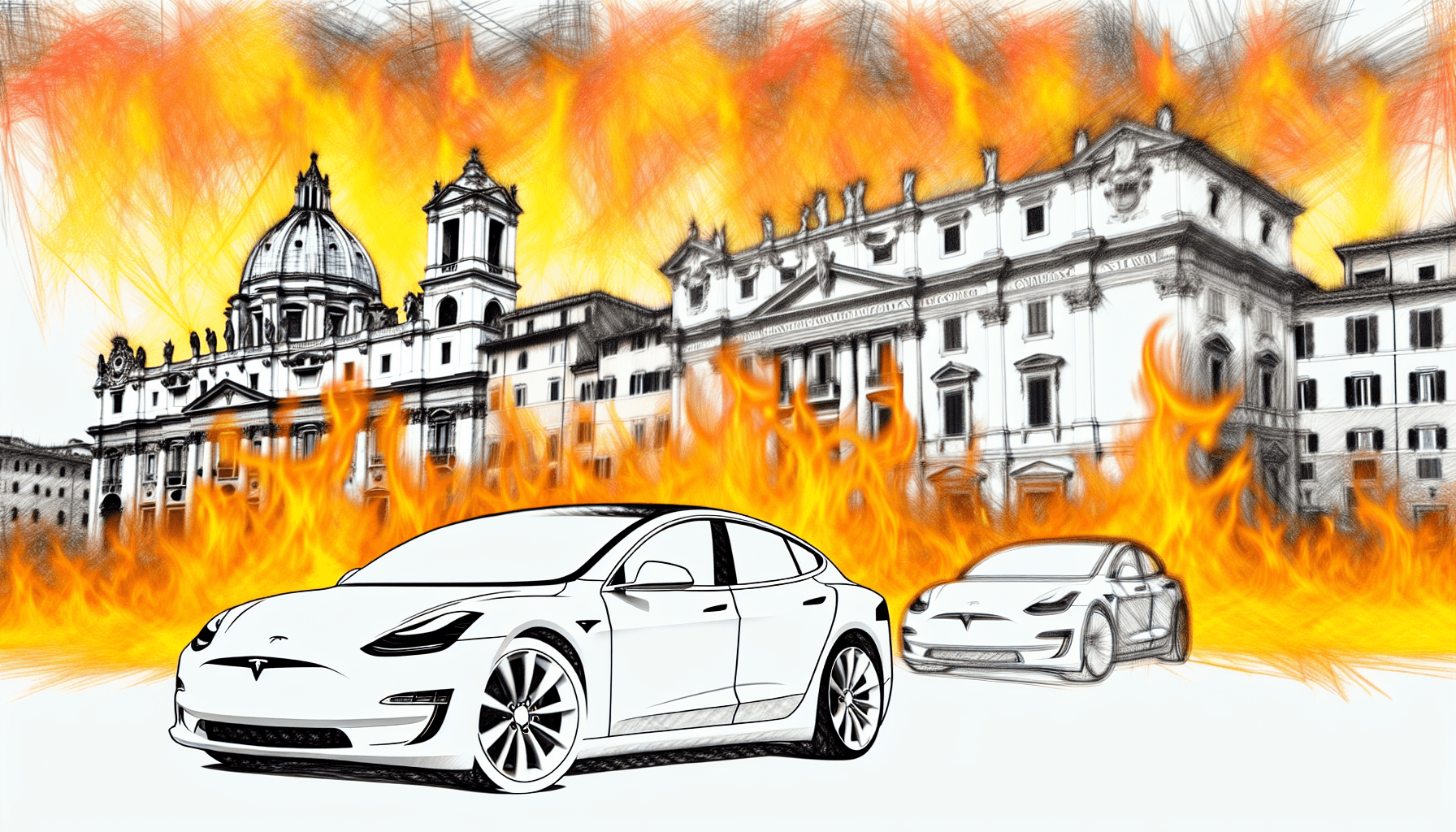 Tesla cars fire Rome 2025